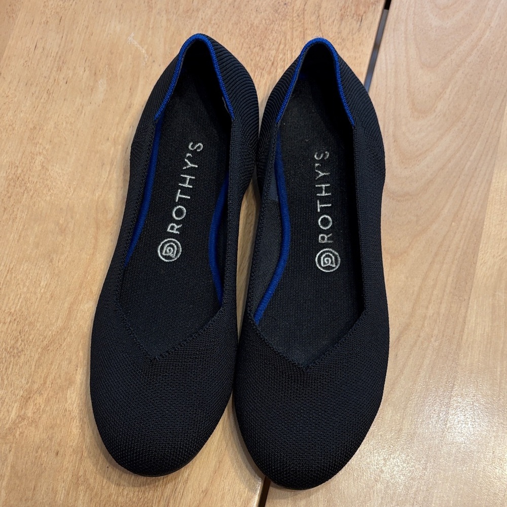 Rothy's Black The Flat with Blue Trim - Women's Slip-On. Size 9.5